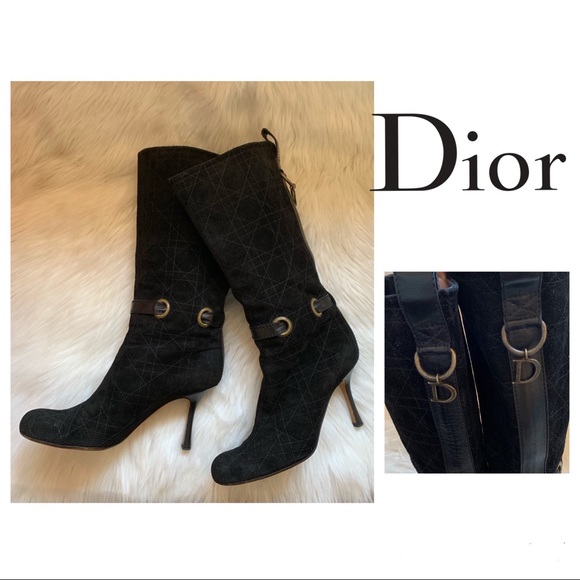 Dior Shoes - Authentic DIOR Cannage D Charm Suede Heeled Boots